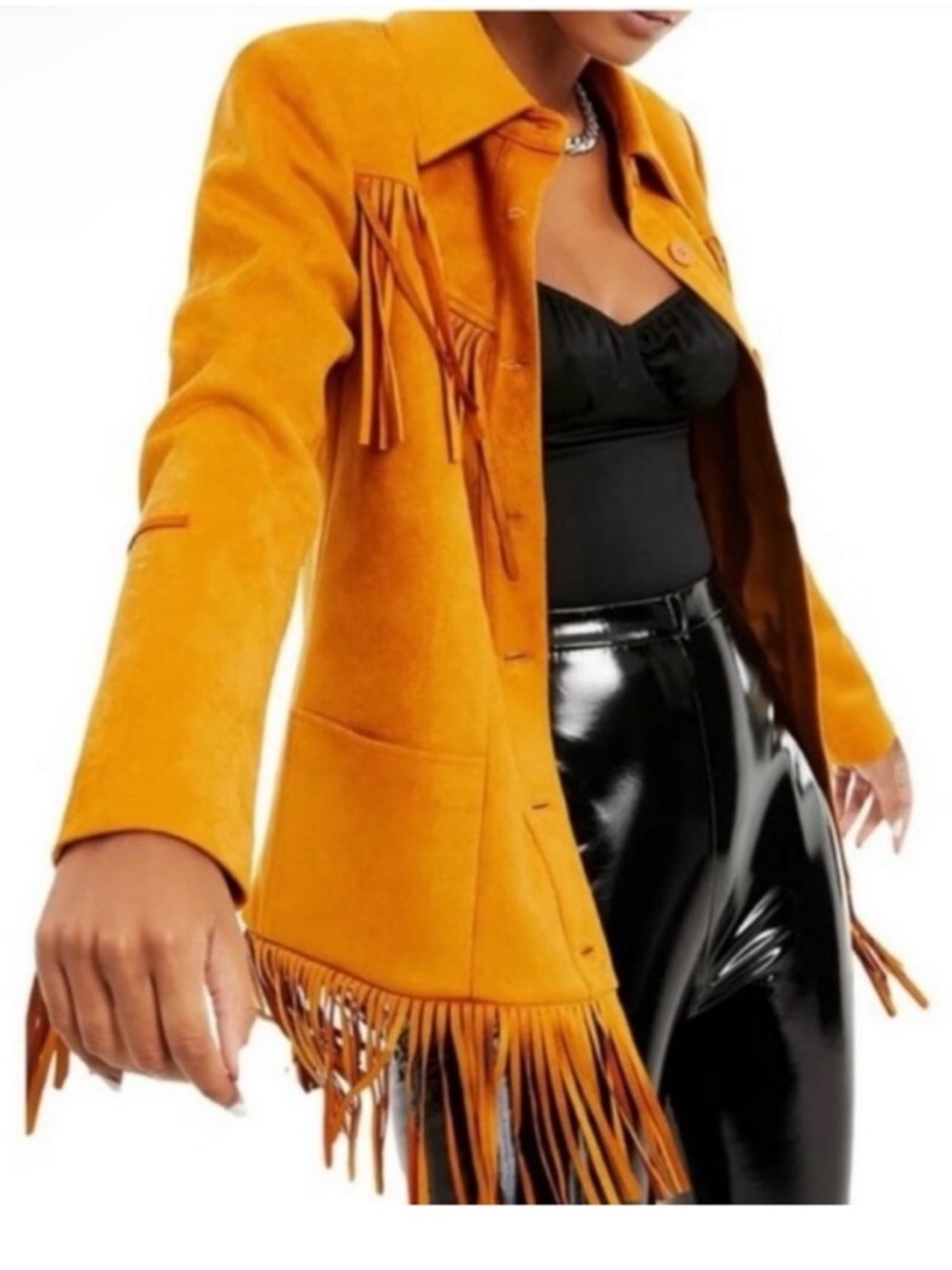 NWT DANIELLE BERNSTEIN Cognac Fringe Suede Jacket - Picture 2 of 4